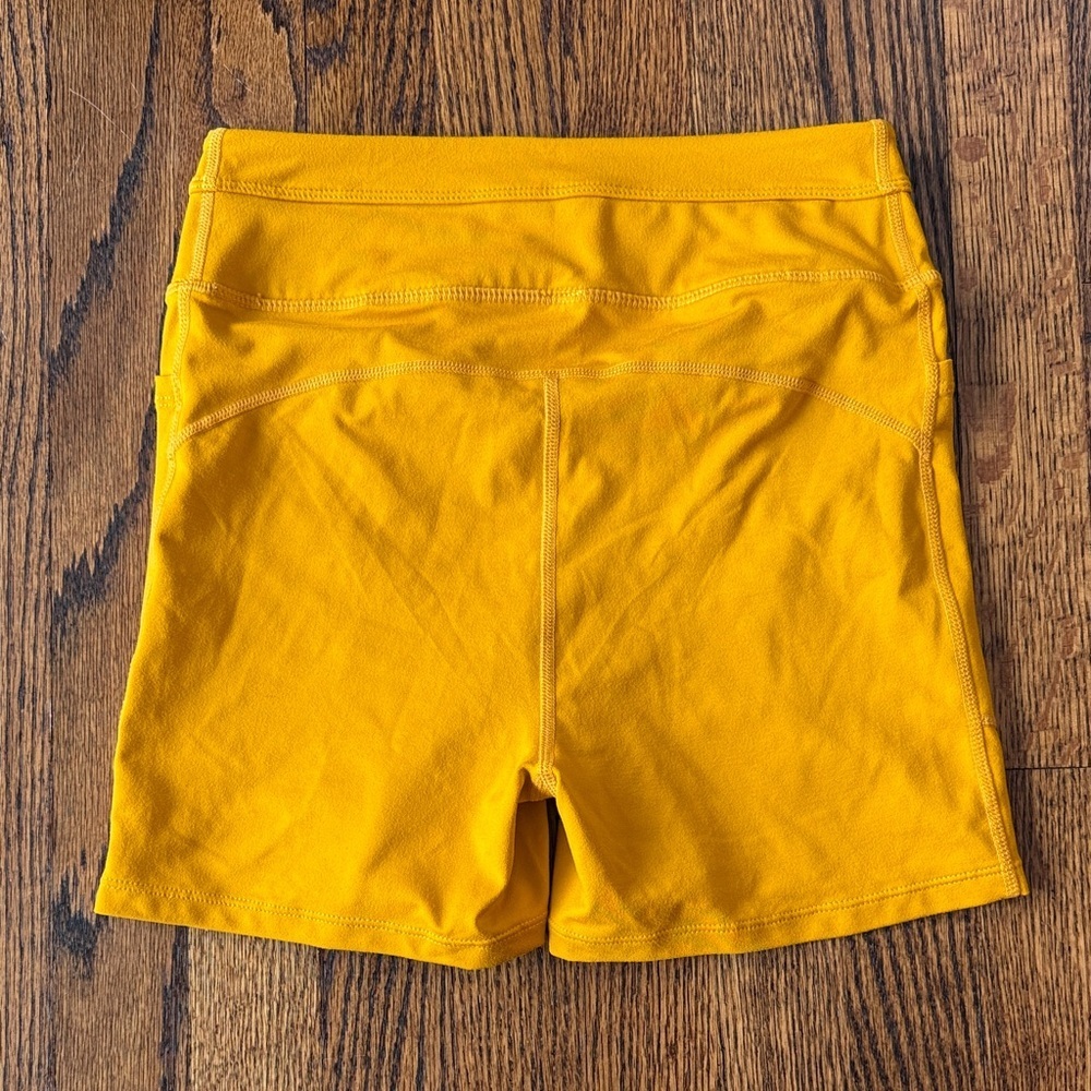 FP Movement by Free People Women Small High Waist Yellow Bike Shorts Pockets - Picture 4 of 4